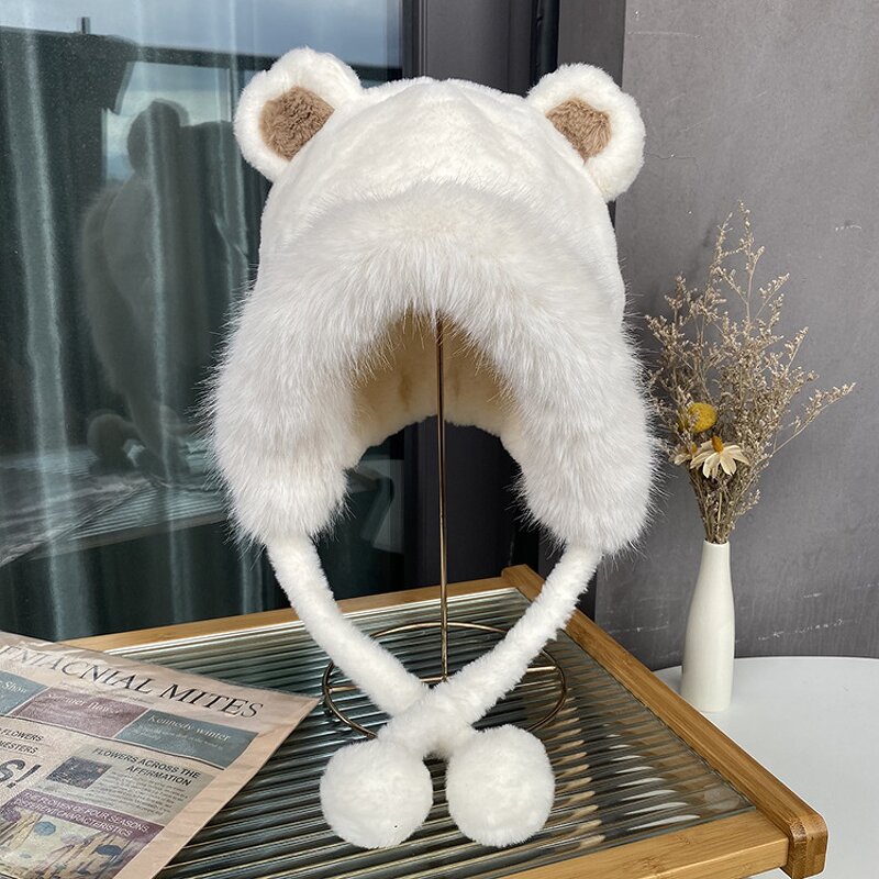 Hanging Ball Hat Manufacturer - Fufan Cute B Women's Autumn Winter Plus Wool Thickened Outdoor Cold Protective Ear Cap