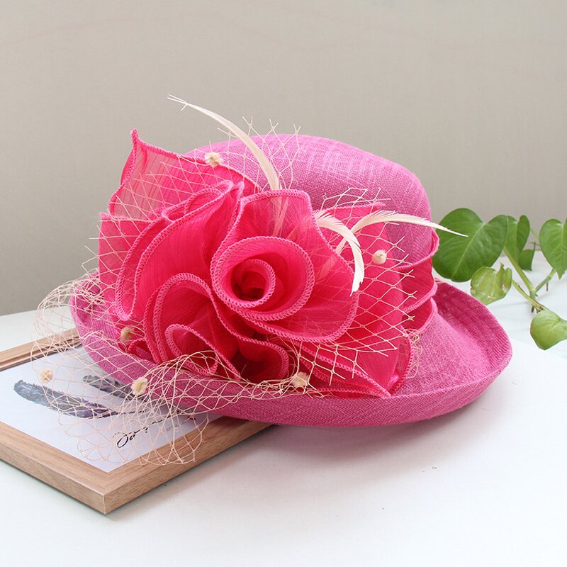 Linen Flower Sun Hat Manufacturer - Temperament Elegant Banquet Top Spring Autumn Solid Color Rolled Edge Women's Outdoor Basin Hat