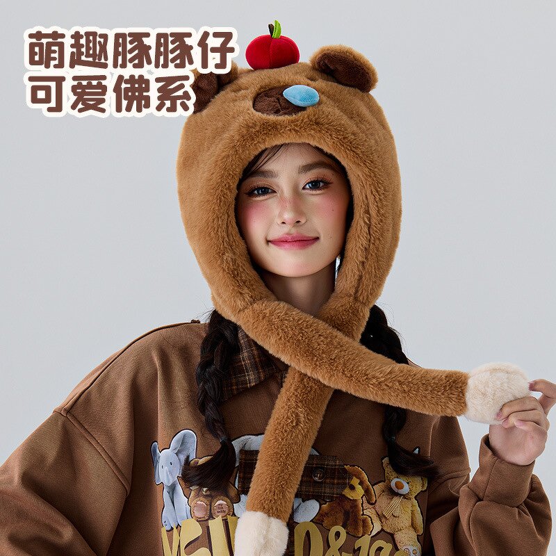 Plush Guinea Pig Hat Manufacturer - Qiqiaodou Autumn Winter Women's Warm Windproof Cute Cartoon Ear Cap