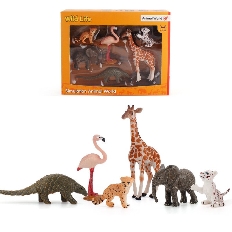 Wild Animal Model Gift Set Manufacturer - Lelewu Simulation Solid Giraffe Tiger Elephant Flamingo Decoration Box Set