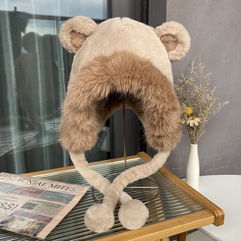 Hanging Ball Hat Manufacturer - Fufan Cute B Women's Autumn Winter Plus Wool Thickened Outdoor Cold Protective Ear Cap