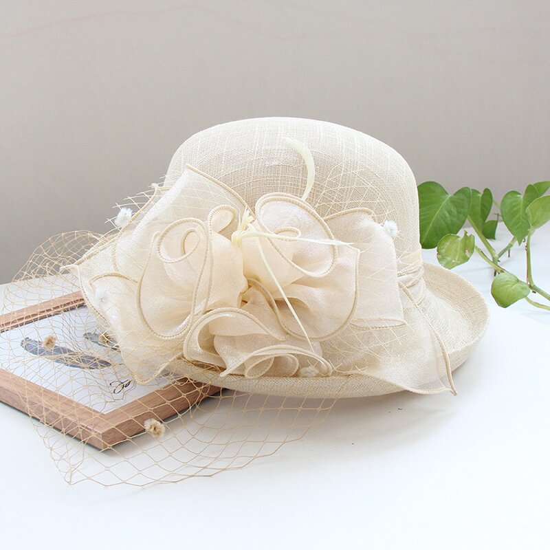 Linen Flower Sun Hat Manufacturer - Temperament Elegant Banquet Top Spring Autumn Solid Color Rolled Edge Women's Outdoor Basin Hat