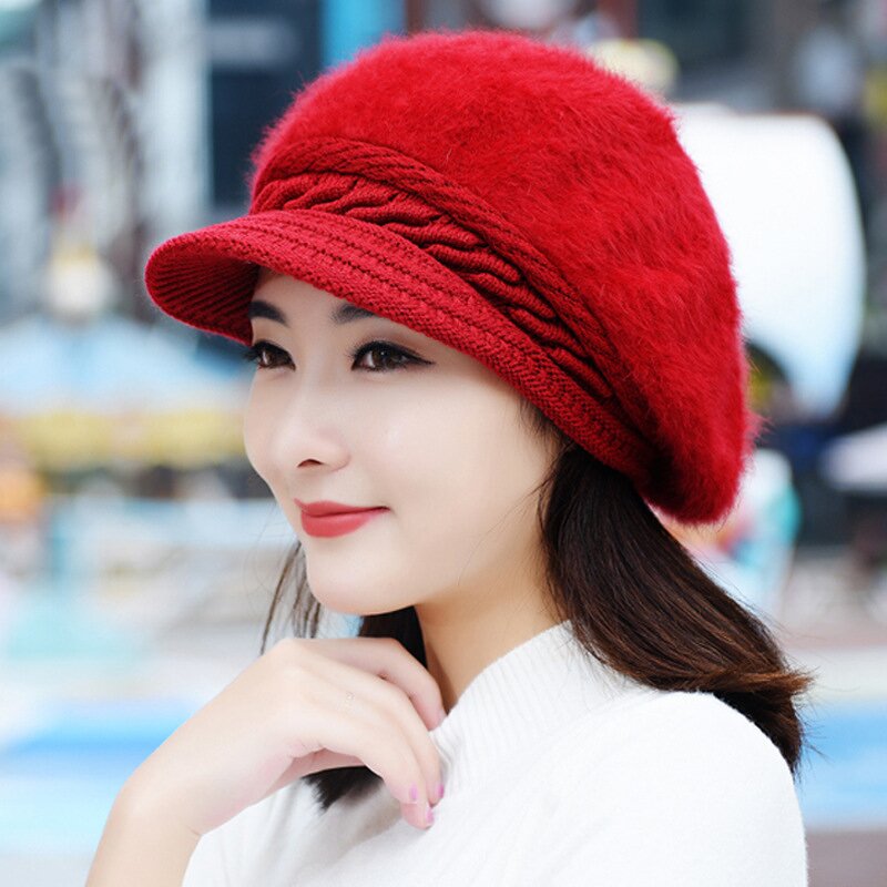 Women's Rabbit Hair Hat Manufacturer - Nunu Hat Winter Solid Color Duck Cap Warm Knit Wool Plush Mother