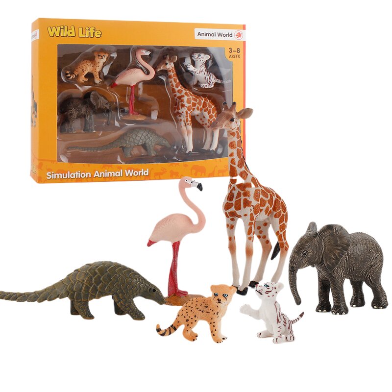 Wild Animal Model Gift Set Manufacturer - Lelewu Simulation Solid Giraffe Tiger Elephant Flamingo Decoration Box Set