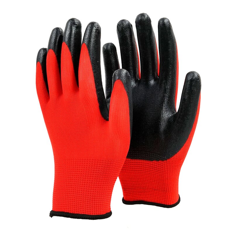 Nitrile Coated Gloves Manufacturer - 32 Grams Garden High Impact Flexible Customizable Red Construction Protective Cut Work Safety