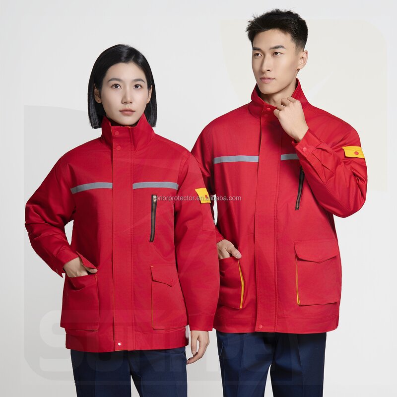 Winter Work Clothes Manufacturer - Custom Logo for Women & Men Navy Red Polyester with Cotton Lining Thick and Warm Uniforms