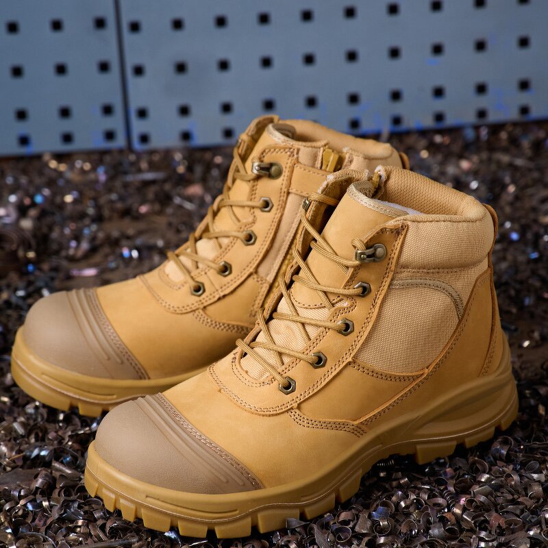 Unisex S3 Safety Shoes Manufacturer - Construction Mid Cut Dual Density PU Acid Oil Resistant Cow Leather Anti-Slip Waterproof