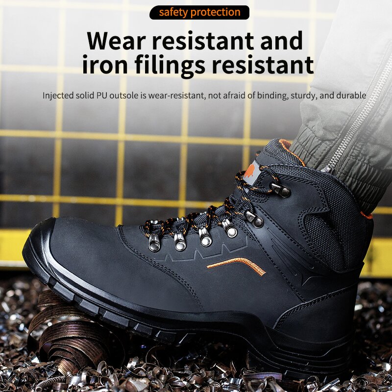 Men's Safety Shoes Manufacturer - Genuine Leather Upper Steel Toe Wear Resistant Dual Density PU Sole Comfortable Metal Custom Logo
