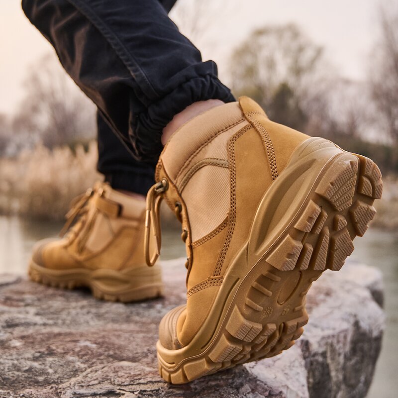 Unisex S3 Safety Shoes Manufacturer - Construction Mid Cut Dual Density PU Acid Oil Resistant Cow Leather Anti-Slip Waterproof