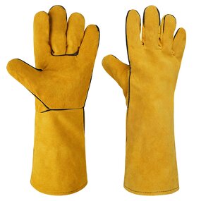 Welding Gloves Manufacturer - Argon Cowhide 14" Nitrile Coated Flexible Yellow & Red Industrial Use Safety Waterproof Premium Grain