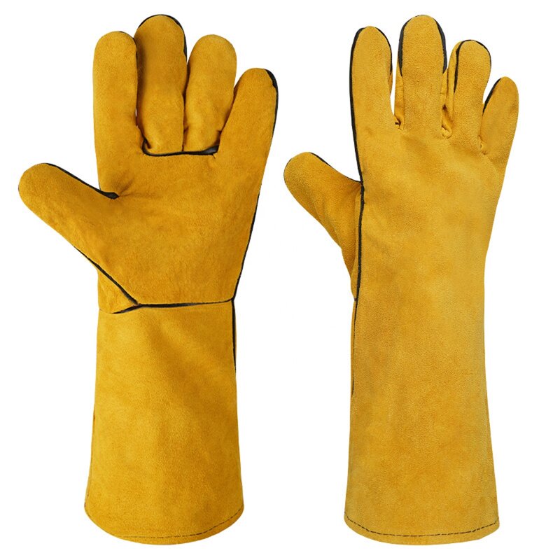 Welding Gloves Manufacturer - Argon Cowhide 14" Nitrile Coated Flexible Yellow & Red Industrial Use Safety Waterproof Premium Grain