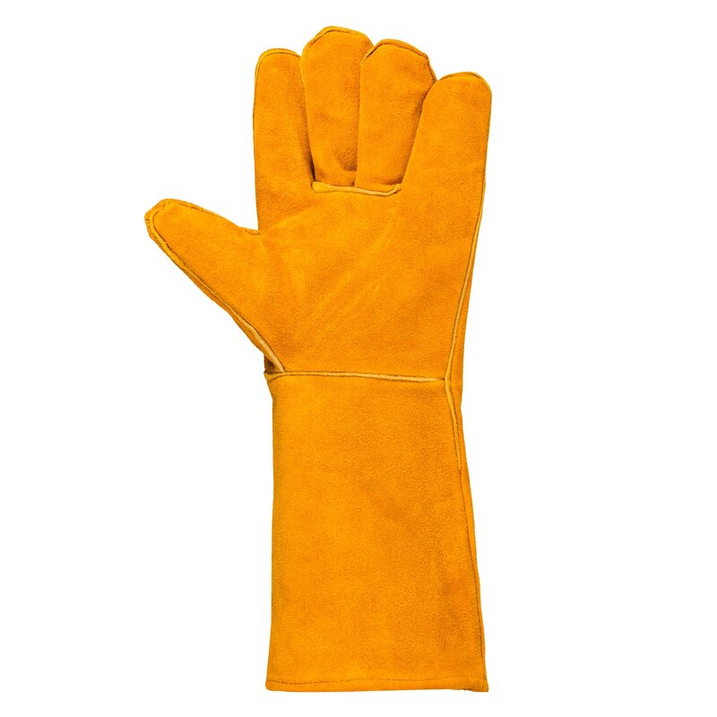 Welding Gloves Manufacturer - Argon Cowhide 14" Nitrile Coated Flexible Yellow & Red Industrial Use Safety Waterproof Premium Grain