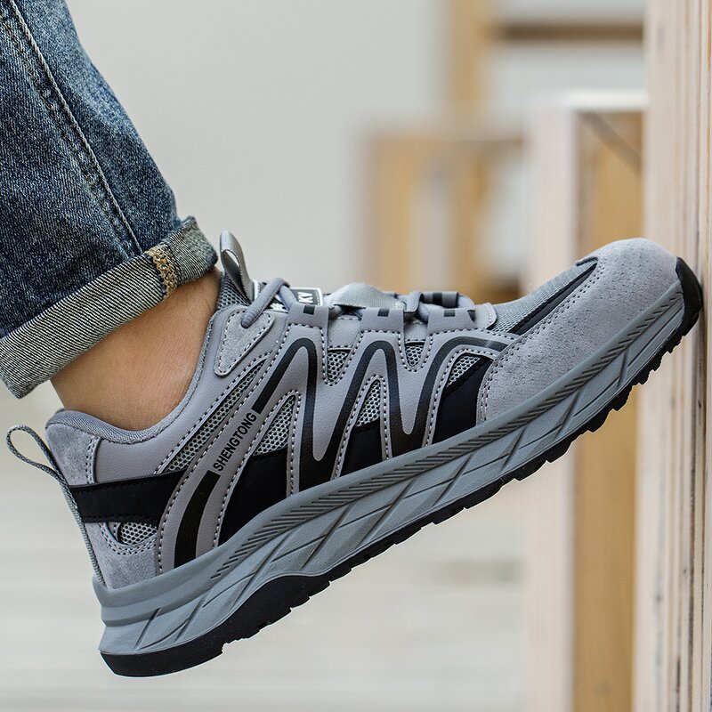 Plastic Toe Safety Shoes Manufacturer - High Quality Color Anti Puncture Ergonomic Microfiber Upper MD Rubber Outsole Mesh Lining