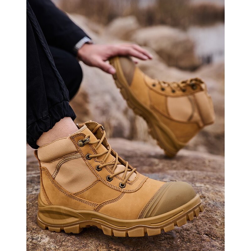 Unisex S3 Safety Shoes Manufacturer - Construction Mid Cut Dual Density PU Acid Oil Resistant Cow Leather Anti-Slip Waterproof
