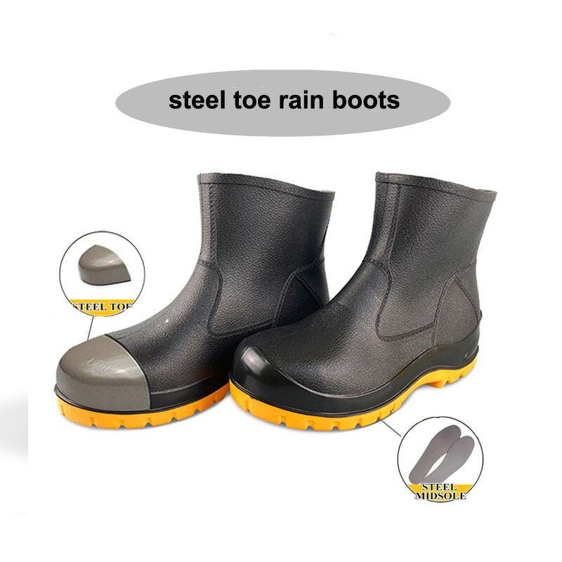 Rubber Wellington Rain Boots Manufacturer - CE Certified Black with Steel Toe Safety PVC Lightweight Waterproof for Winter & Summer