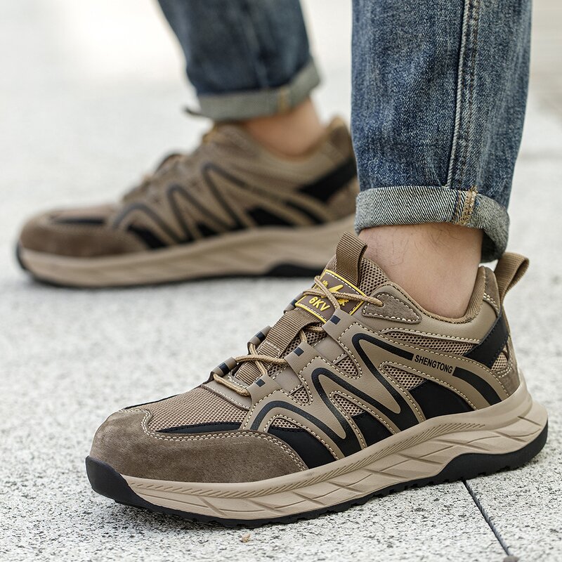 Plastic Toe Safety Shoes Manufacturer - High Quality Color Anti Puncture Ergonomic Microfiber Upper MD Rubber Outsole Mesh Lining