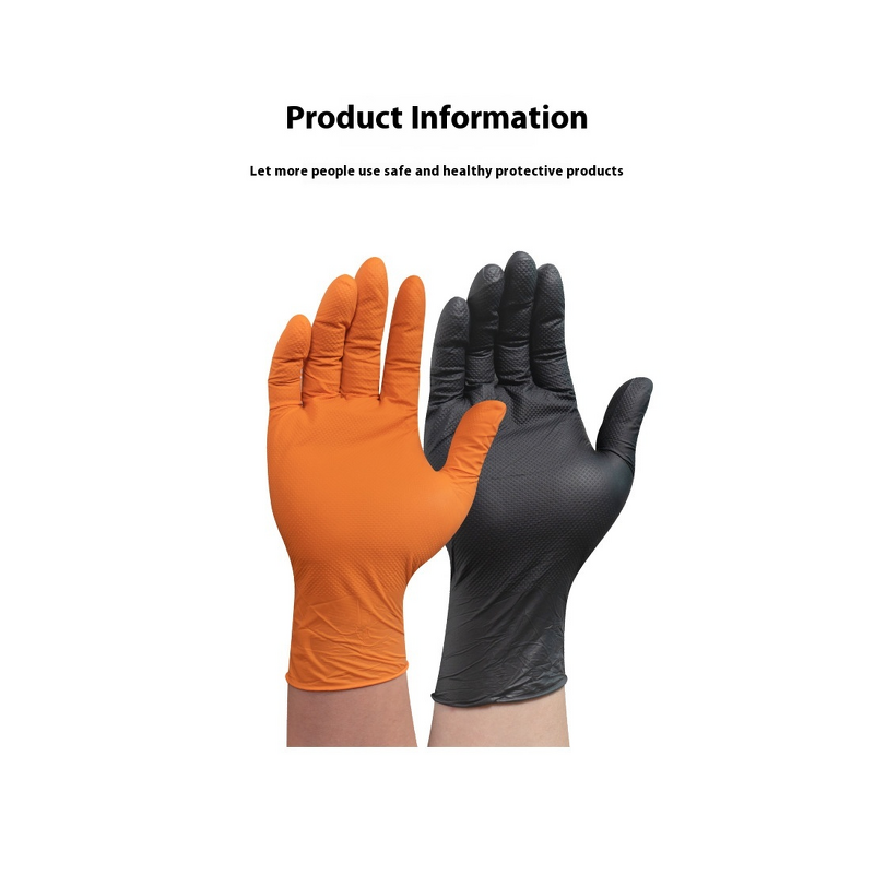 Nitrile Gloves Manufacturer - Disposable Protective Extra Thick Diamond Pattern Wear-resistant Anti-Slip SUNPPE NH15 Black Orange English