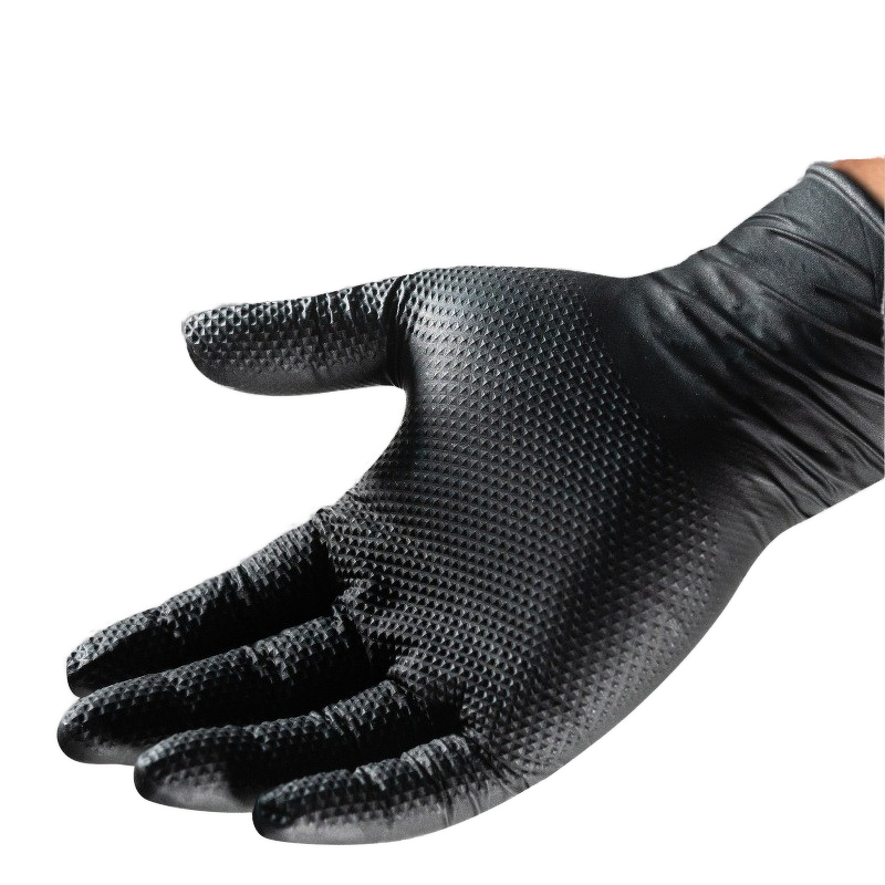 Nitrile Gloves Manufacturer - Disposable Protective Extra Thick Diamond Pattern Wear-resistant Anti-Slip SUNPPE NH15 Black Orange English