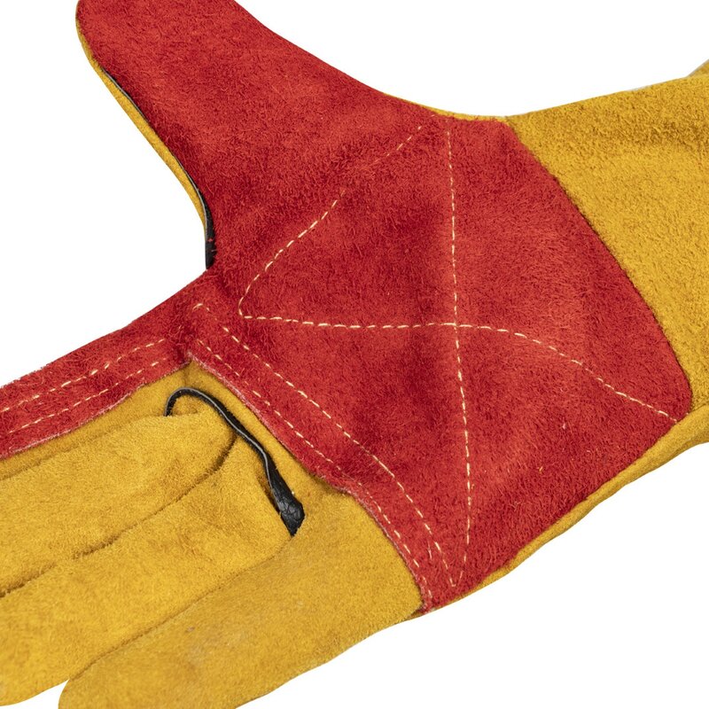 Welding Gloves Manufacturer - Tig Yellow Resistant Cowhide Short Electric Labor Fwelding with Anti-Slip Feature Red Yellow