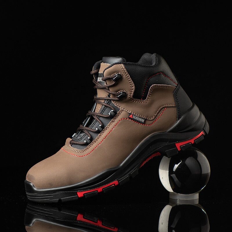 Men's Industrial Safety Shoes Manufacturer - Waterproof Leather MD Rubber Sole Breathable Black Steel Toe Mid Cut for Winter