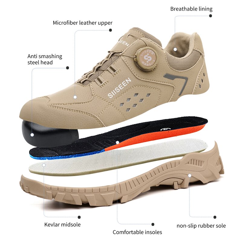 Men's Casual Safety Shoes Manufacturer - Lightweight Steel Toe Stylish Breathable Comfortable Microfiber Upper Metal Custom Logo