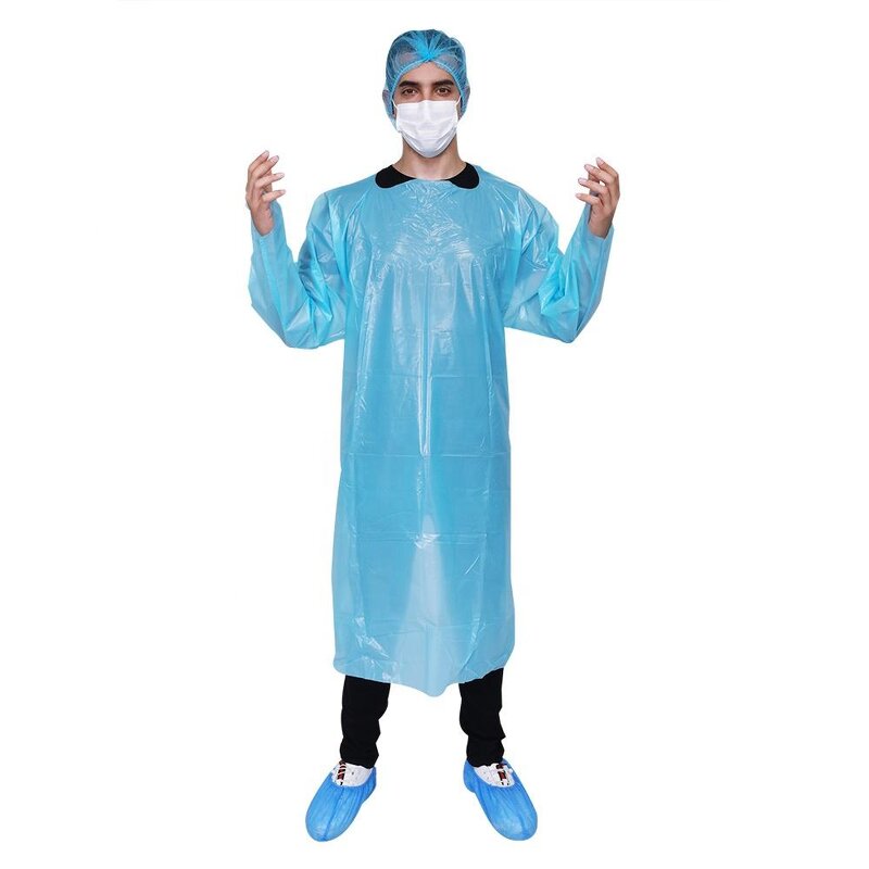 Disposable Isolation Gown Manufacturer - 45GSM/50GSM Long Sleeve CPE Plastic Waterproof with Thumb Loop