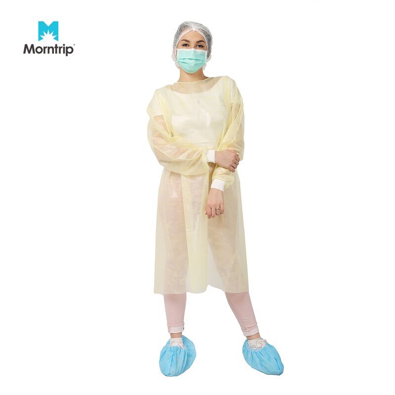 Disposable Isolation Gown Manufacturer - Inventory Sale Yellow 42gsm PP+PE 139x139cm with Knitted Cuff