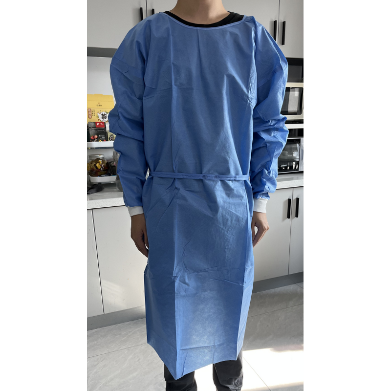 Disposable Isolation Gown Manufacturer - Fast Shipping 45gsm SMS 120x140cm with 3cm Knitted Cuff