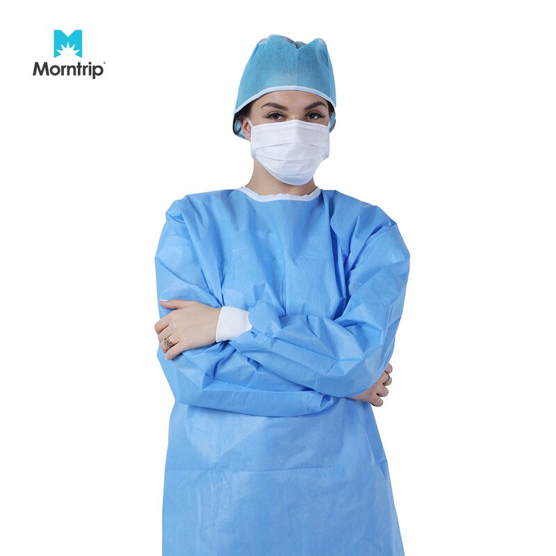Disposable Protective Surgical Gown Manufacturer - Factory Price AAMI Level 4 Blue Medical with Knitted Cuff Fluid Resistance