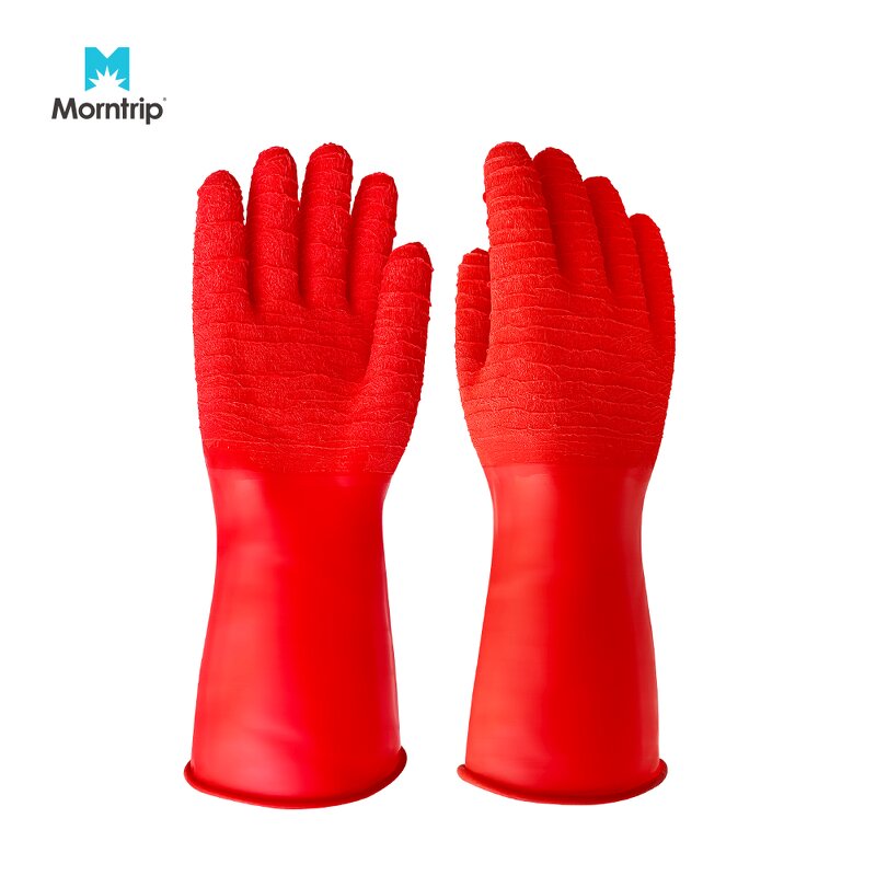 Long Sleeve PVC Glove Manufacturer - Wholesale Cheap Red Acid Oil Chemical Resistant Double Dip Grip Safety Work