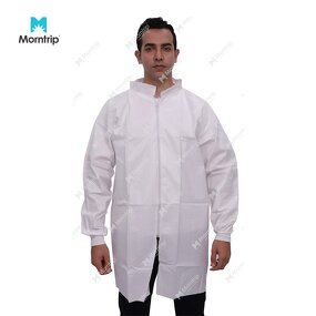 Disposable Lab Coat Manufacturer - Snap Closure for Lab Use Work Clothes Dust Suit White with Knitted Collar Cuffs