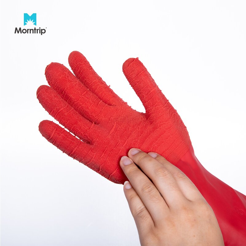 Long Sleeve PVC Glove Manufacturer - Wholesale Cheap Red Acid Oil Chemical Resistant Double Dip Grip Safety Work