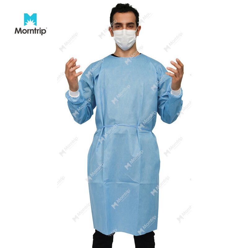 Disposable Isolation Gown Manufacturer - Fast Shipping 45gsm SMS 120x140cm with 3cm Knitted Cuff