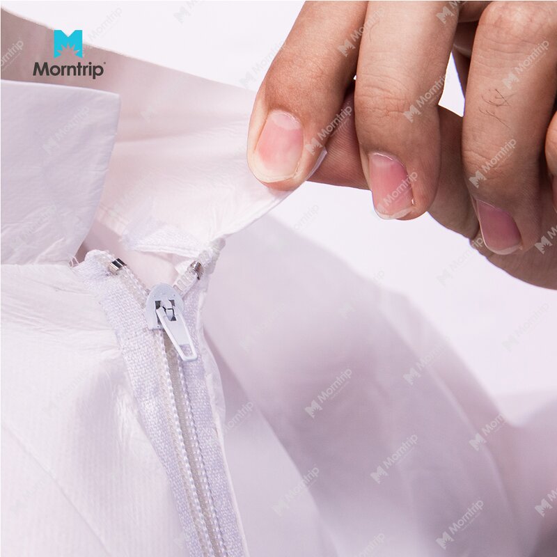 Disposable Lab Coat Manufacturer - Snap Closure for Lab Use Work Clothes Dust Suit White with Knitted Collar Cuffs