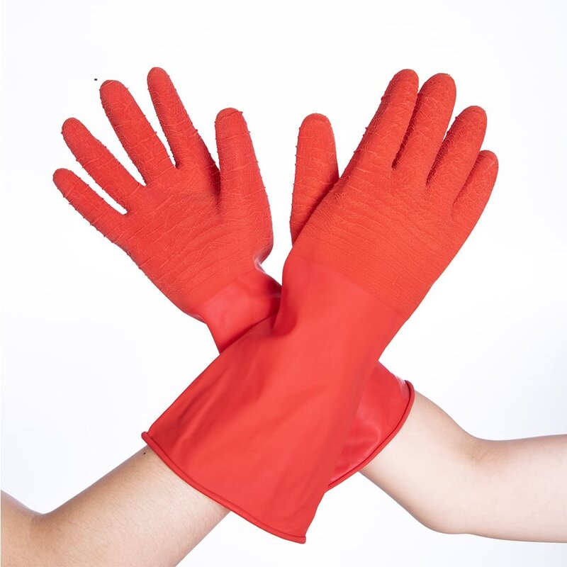Safety Work Rubber Glove Manufacturer - Hot Sale Oil Acid Alkali Chemical Resistant Industrial Long Sleeve Red PVC Coated