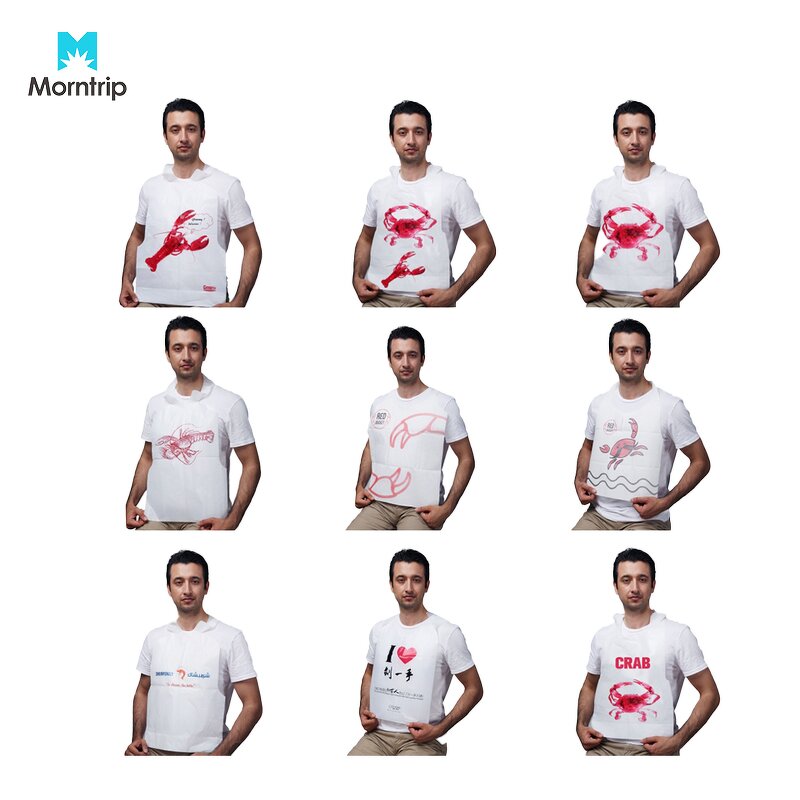 Disposable Adult Bibs Manufacturer - Low Price OEM Seafood Custom Logo Crab Printed Poly
