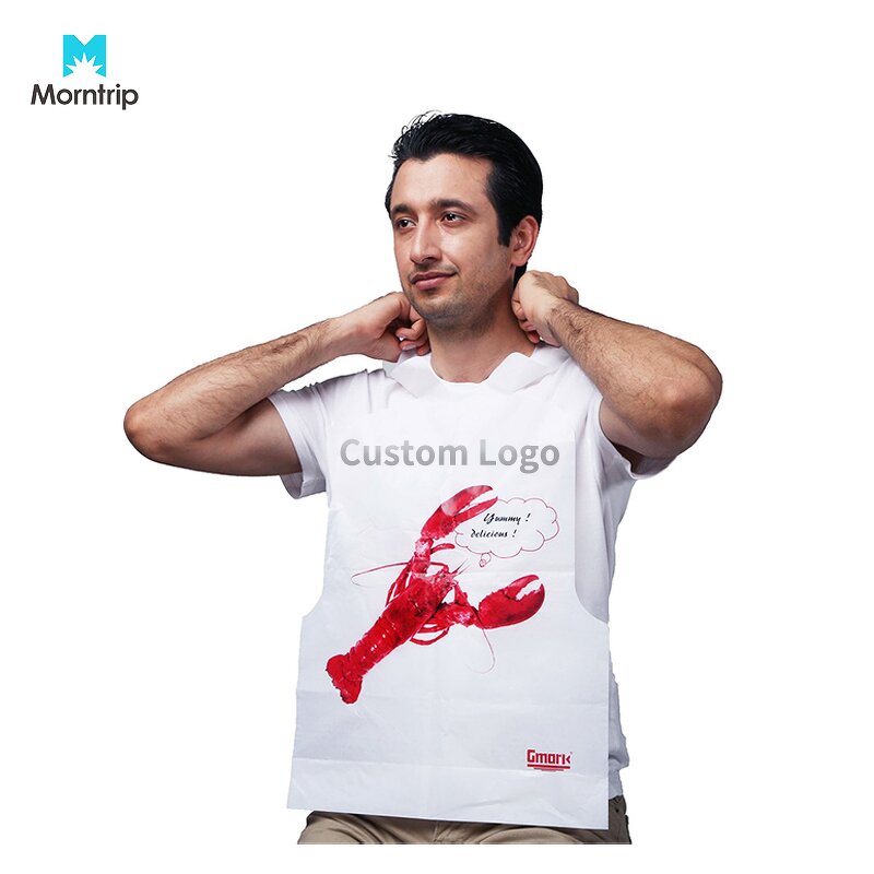 Disposable Plastic Bib Manufacturer - Best Sell Seafood PE Aprons Custom Logo Lobster Design for Sea Food