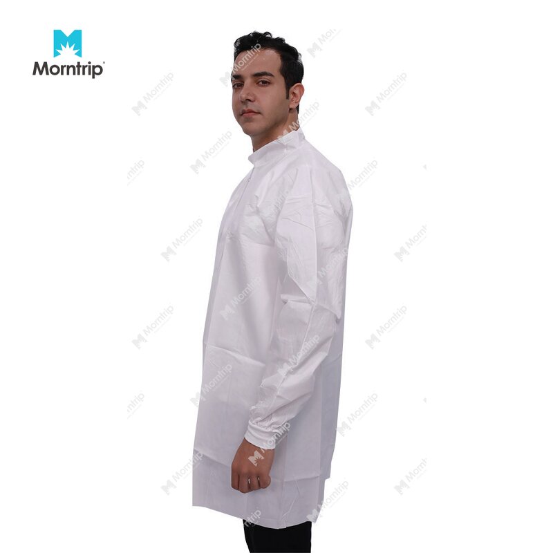 Disposable Lab Coat Manufacturer - Snap Closure for Lab Use Work Clothes Dust Suit White with Knitted Collar Cuffs