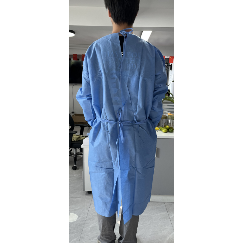 Disposable Isolation Gown Manufacturer - Fast Shipping 45gsm SMS 120x140cm with 3cm Knitted Cuff