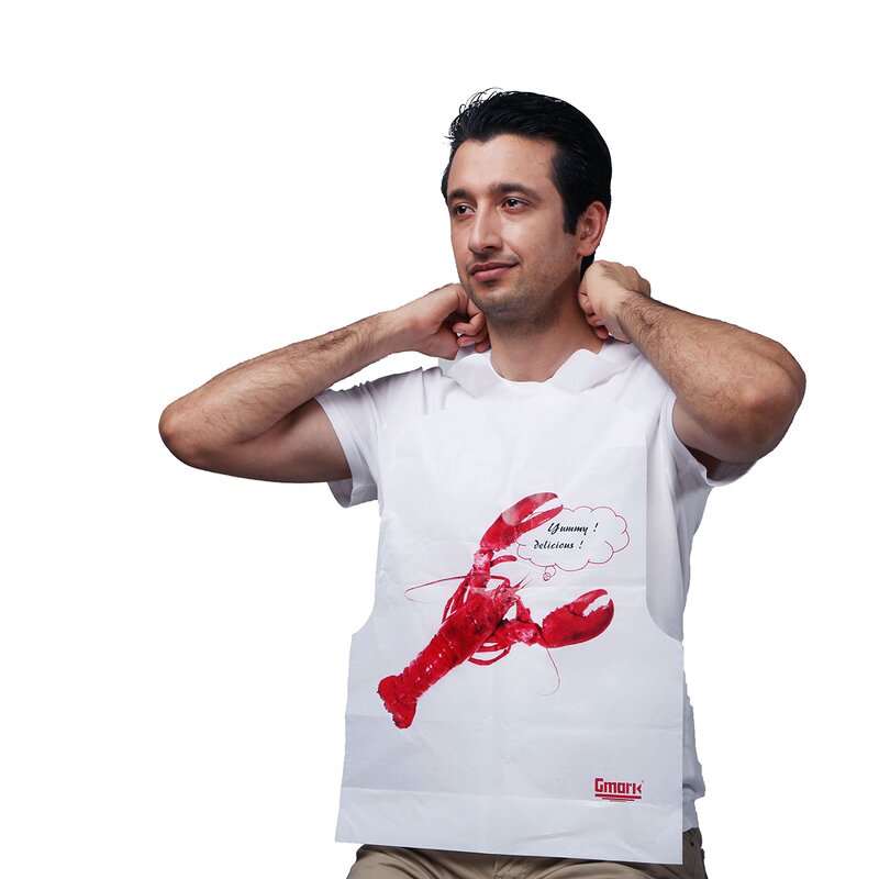 Disposable Crab Bibs Manufacturer - Factory Customized Printed Seafood Lobster Plastic Apron Adult Sleeveless
