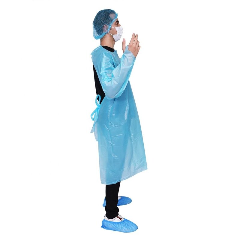 Disposable Isolation Gown Manufacturer - 45GSM/50GSM Long Sleeve CPE Plastic Waterproof with Thumb Loop