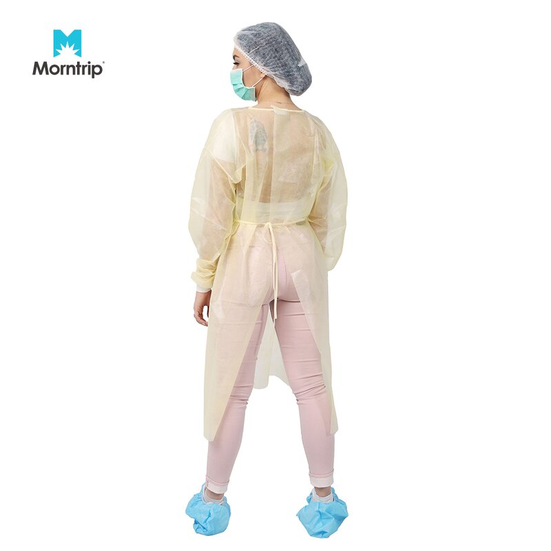 Disposable Isolation Gown Manufacturer - Inventory Sale Yellow 42gsm PP+PE 139x139cm with Knitted Cuff