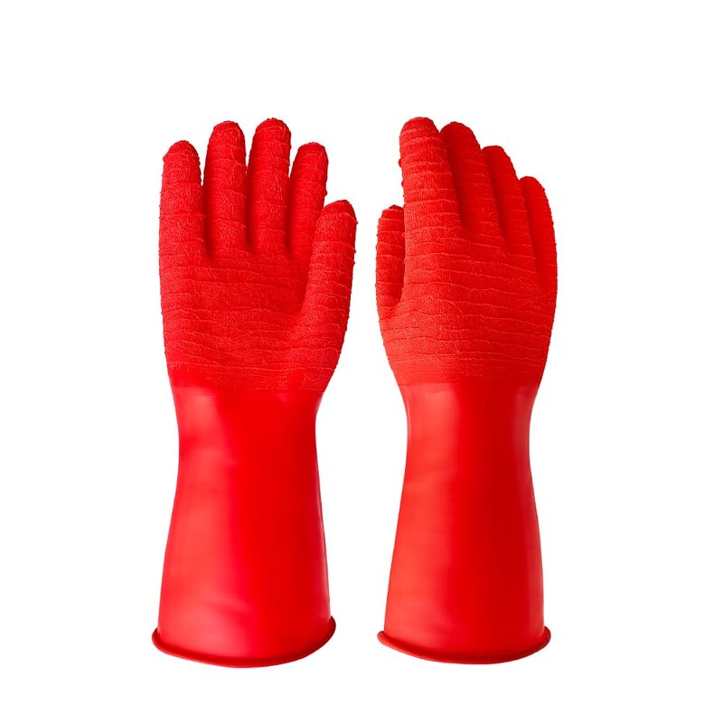 Safety Work Rubber Glove Manufacturer - Hot Sale Oil Acid Alkali Chemical Resistant Industrial Long Sleeve Red PVC Coated
