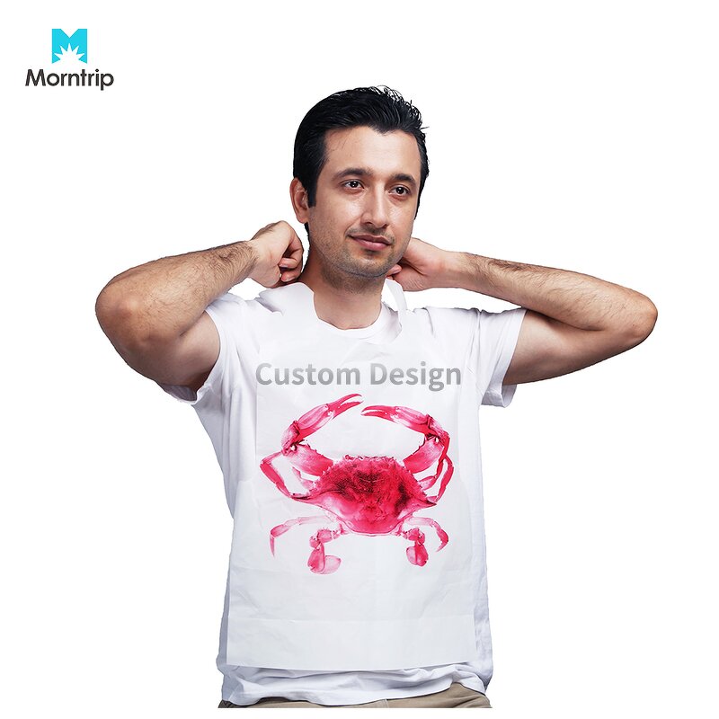 Disposable Plastic Bib Manufacturer - Best Sell Seafood PE Aprons Custom Logo Lobster Design for Sea Food