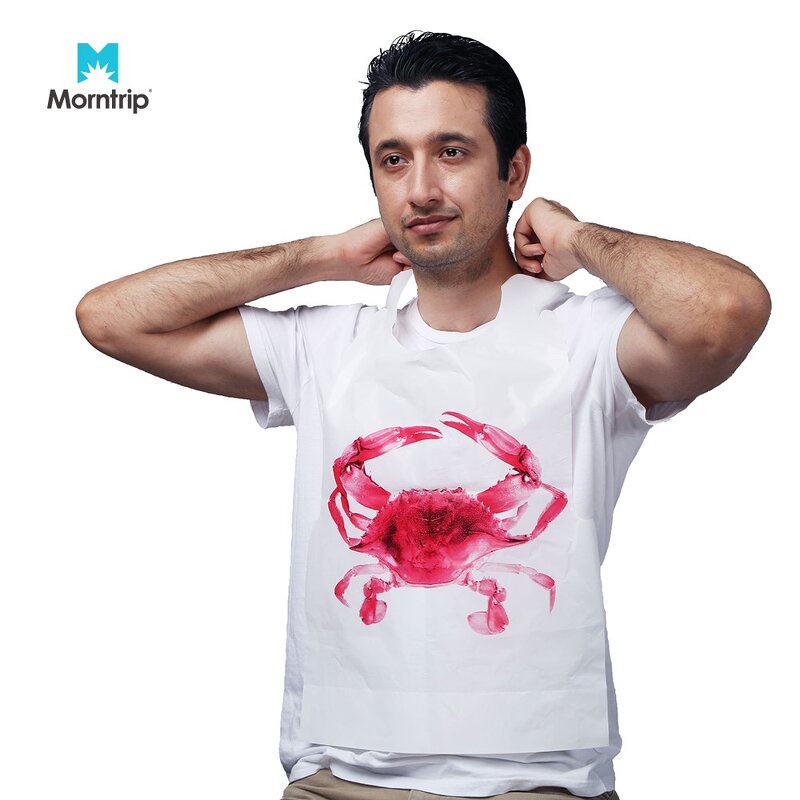 Disposable Adult Bibs Manufacturer - Low Price OEM Seafood Custom Logo Crab Printed Poly