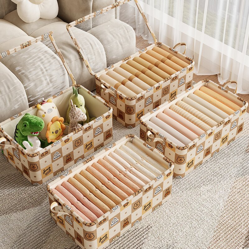 Steel Frame Storage Box Manufacturer - 2025 New Cartoon Bear Custom Logo Printing Smart Dormitory Wardrobe Clothes Basket Organization