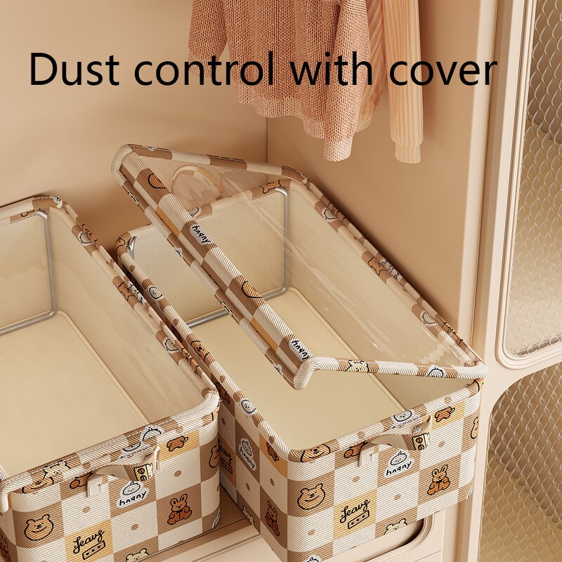 Steel Frame Storage Box Manufacturer - 2025 New Cartoon Bear Custom Logo Printing Smart Dormitory Wardrobe Clothes Basket Organization