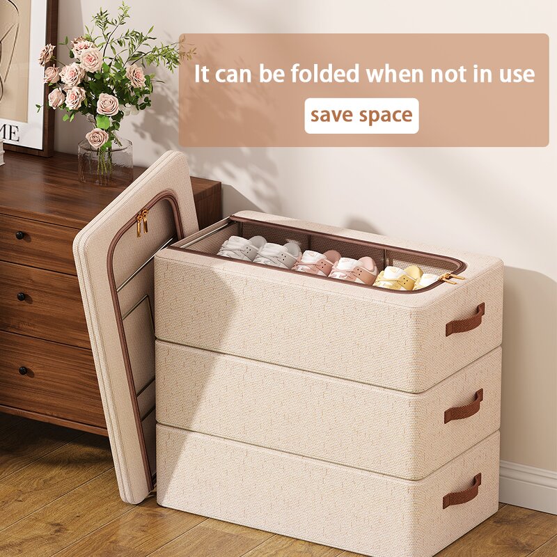 Fabric Shoe Storage Box Manufacturer - Cotton & Linen Cloth Organiser with Cover Linens Dust Free Shoe Organizer