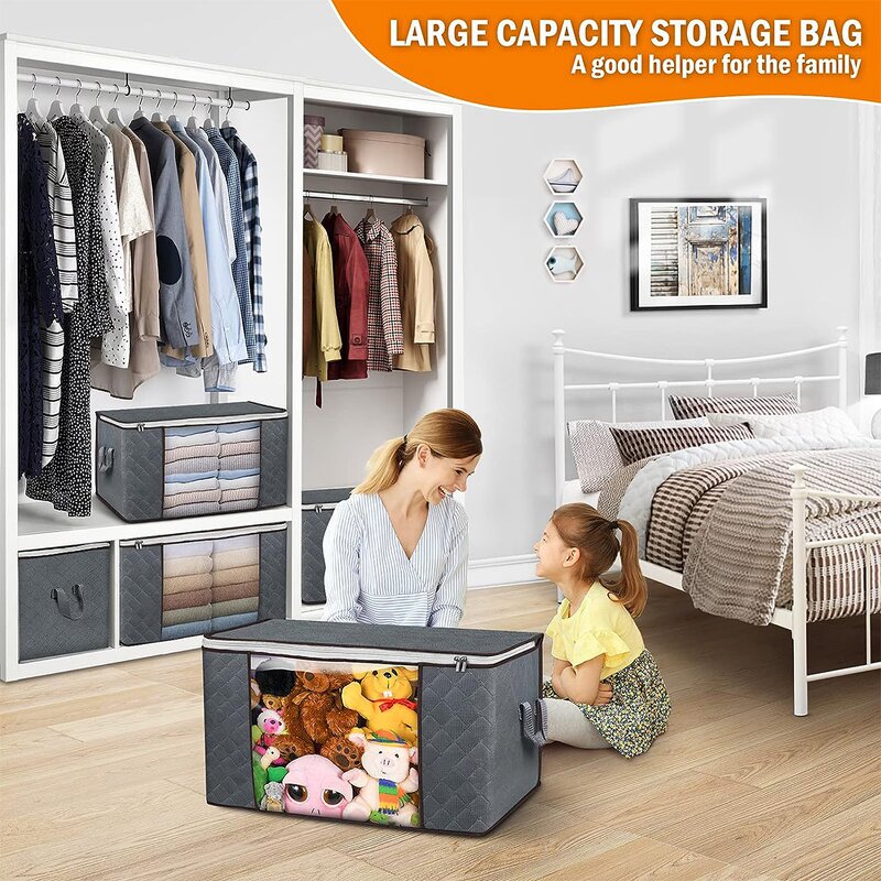 Non-Woven Storage Bags Manufacturer - Home Foldable with Clear Window Closet Clothes Organizer Bin Box