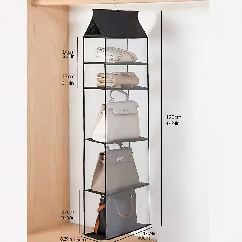 Hanging Handbag Storage Organizer Manufacturer - Space-Saving Door 5 Large Heavy-Duty Mesh Shelves Wardrobe Closet Holder